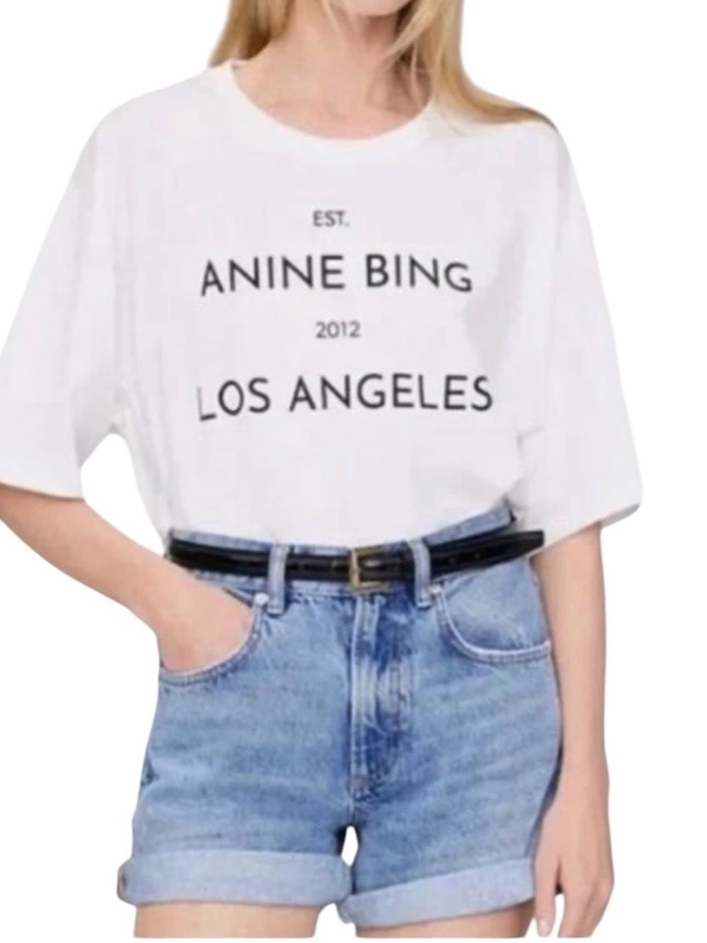 Anine Bing Los Angeles Crew Neck Short Sleeve 100% Cotton T-Shirt White Size S